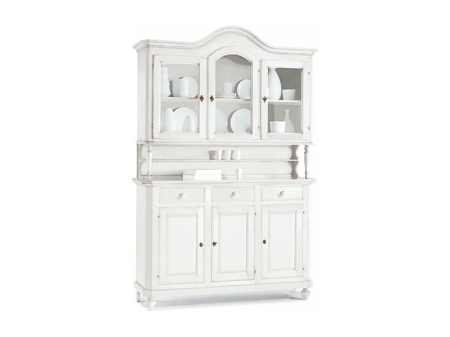 MilaniHome.it - Credenza Con Vetrina In Legno Massello 150x43x228di coloreBianco