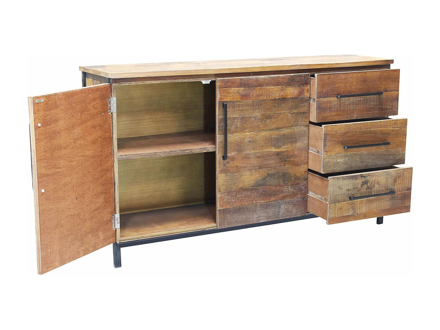 MilaniHome.it - madia moderna con due ante e tre cassetti di design moderno per salotto cucina sala da pranzo cm 150x40x86 hdi coloreMarrone