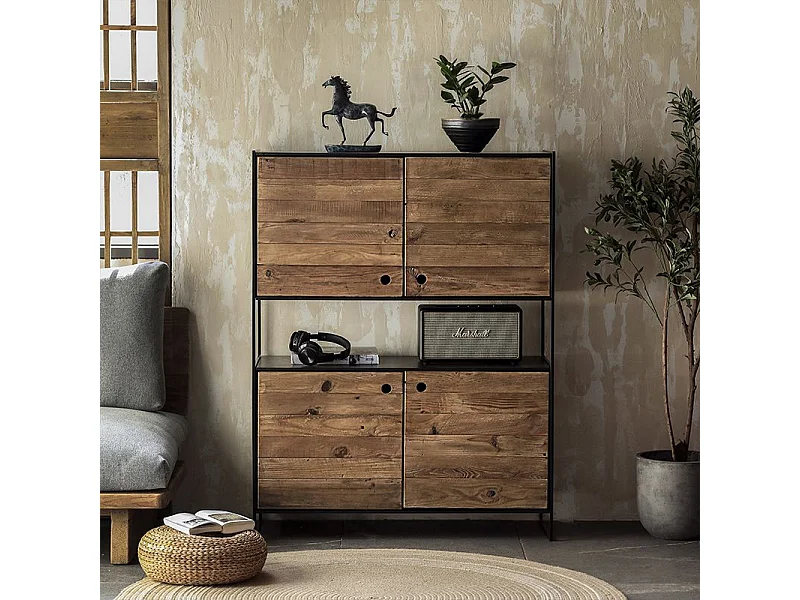 MilaniHome.it - credenza in legno massiccio di design moderno industrial cm 100 x 40 x 131 hdi coloreMarrone