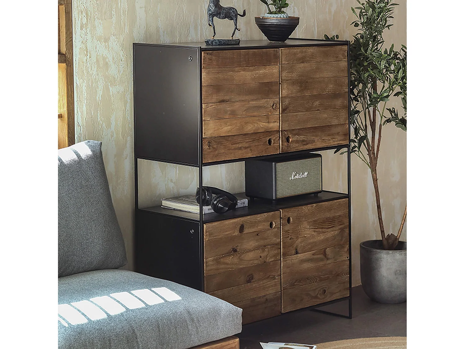 MilaniHome.it - credenza in legno massiccio di design moderno industrial cm 100 x 40 x 131 hdi coloreMarrone