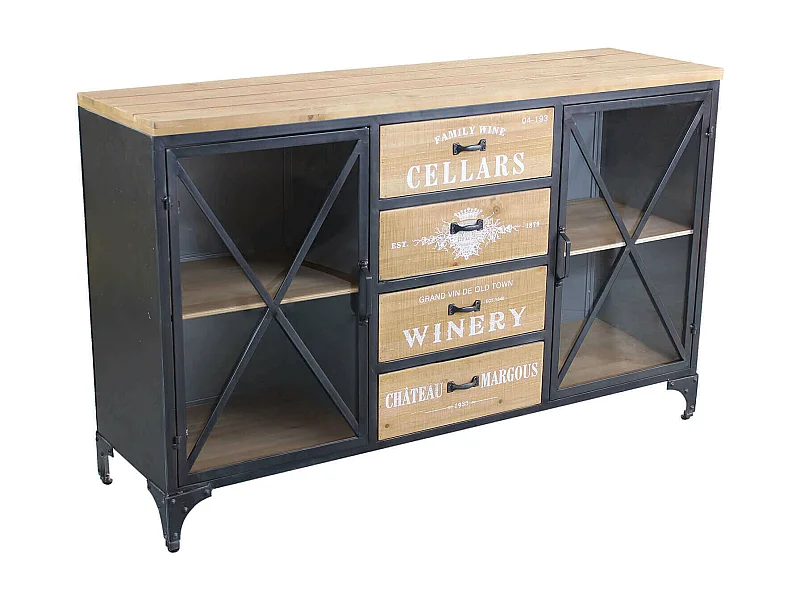 MilaniHome.it - madia in legno e metallo per salotto soggiorno cucina di design industrial cm 128x38x79 hdi coloreMarrone