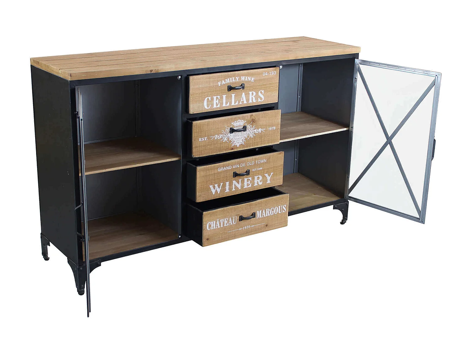 MilaniHome.it - madia in legno e metallo per salotto soggiorno cucina di design industrial cm 128x38x79 hdi coloreMarrone