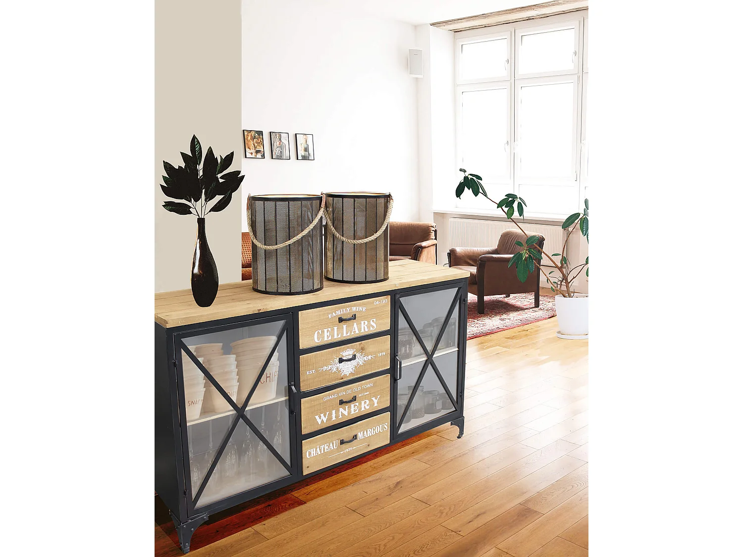 MilaniHome.it - madia in legno e metallo per salotto soggiorno cucina di design industrial cm 128x38x79 hdi coloreMarrone