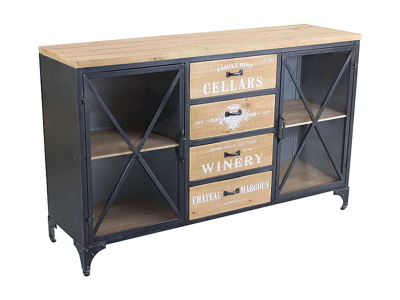 MilaniHome.it - madia in legno e metallo per salotto soggiorno cucina di design industrial cm 128x38x79 hdi coloreMarrone