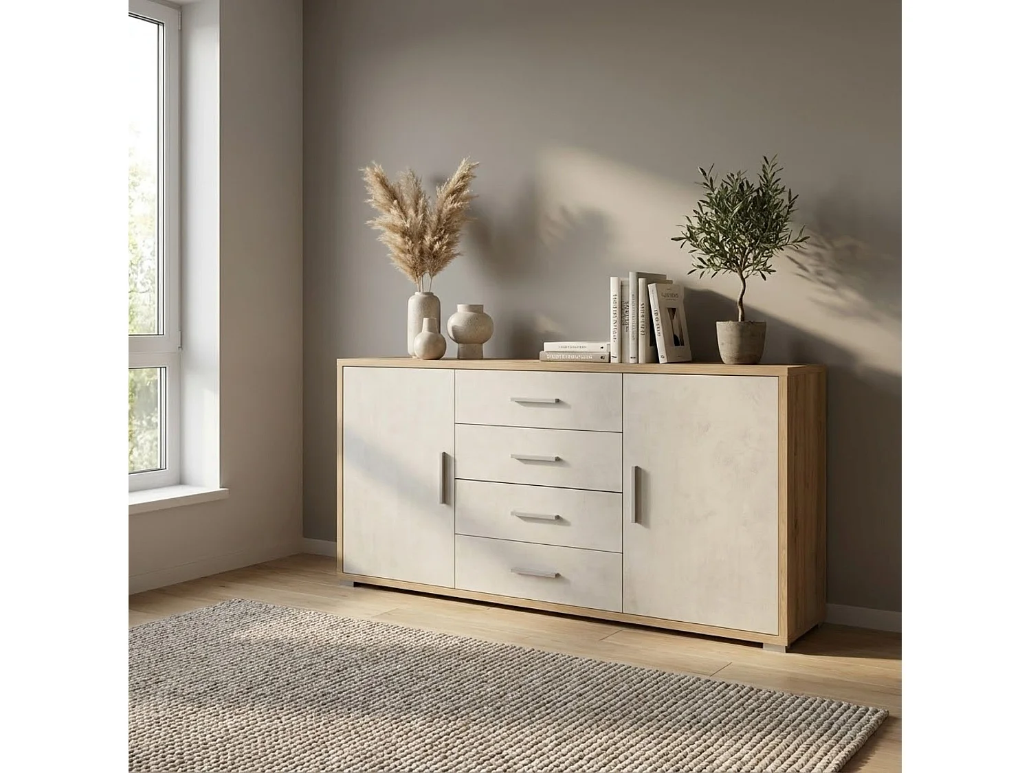 MilaniHome.it - madia moderna per soggiorno di design moderno cm 174 l x 41 p x 84 hdi coloreBianco