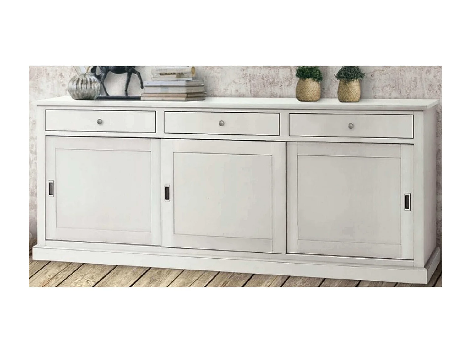MilaniHome.it - Credenza In Legno Massello 200x50x90di coloreBianco