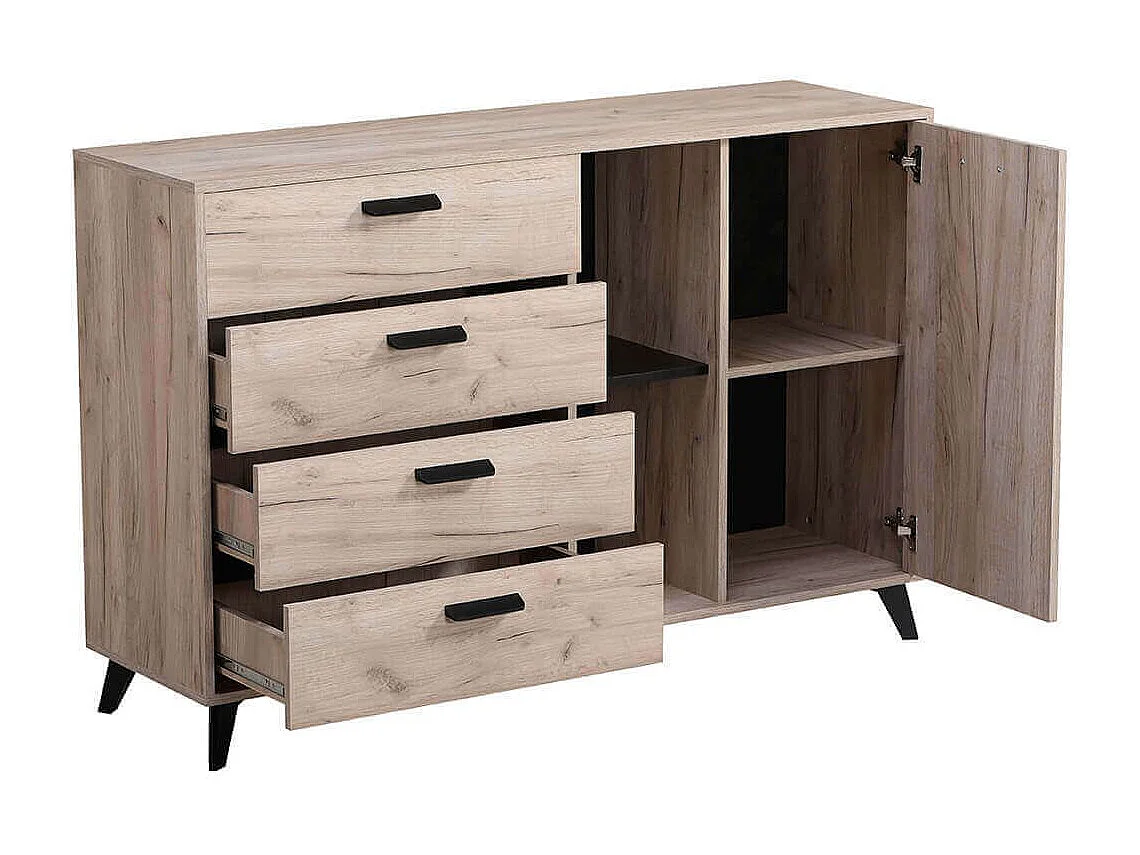 madia quattro cassetti un anta moderna minimal in legno di design moderno industrial cm 137,5 x 40 x 90,5 h