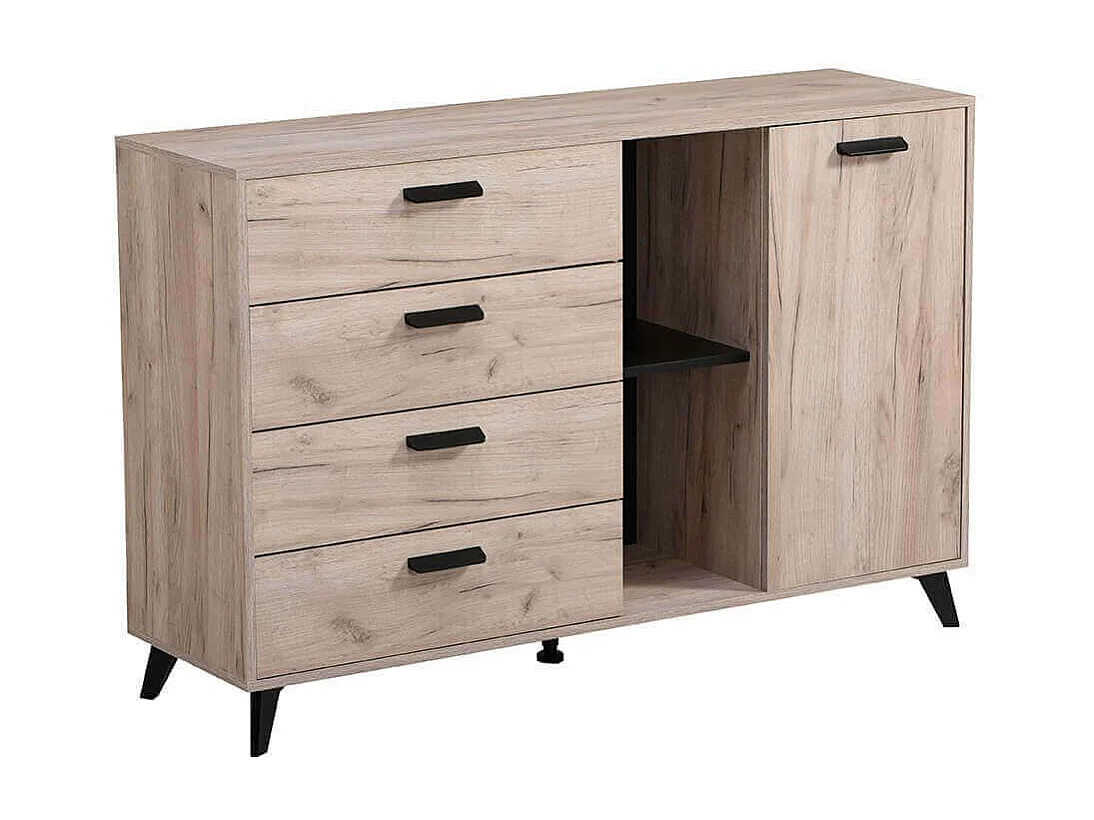 madia quattro cassetti un anta moderna minimal in legno di design moderno industrial cm 137,5 x 40 x 90,5 h