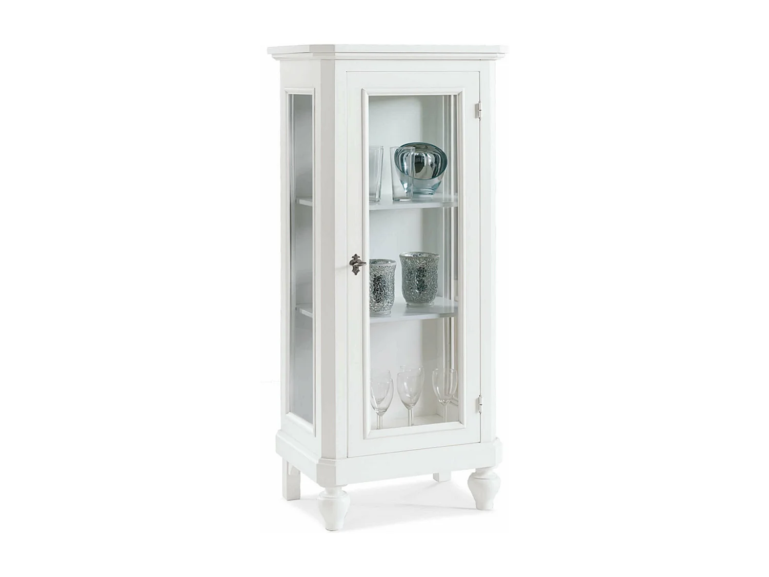 MilaniHome.it - Credenza Con Vetrina In Legno Massello 60x40x131di coloreBianco