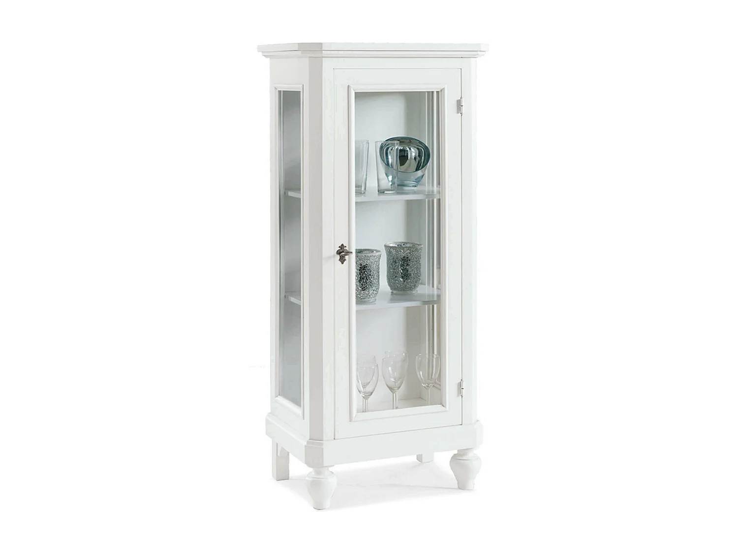 MilaniHome.it - Credenza Con Vetrina In Legno Massello 60x40x131di coloreBianco