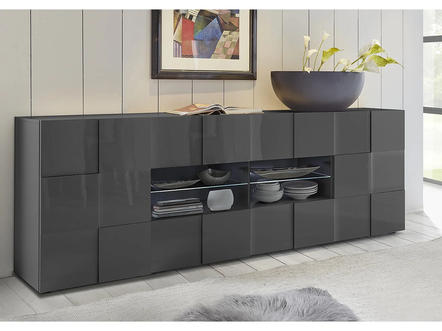 MilaniHome.it - madia di design moderno di design moderno industrial cm 241 x 84 x 43 hdi coloreAntracite