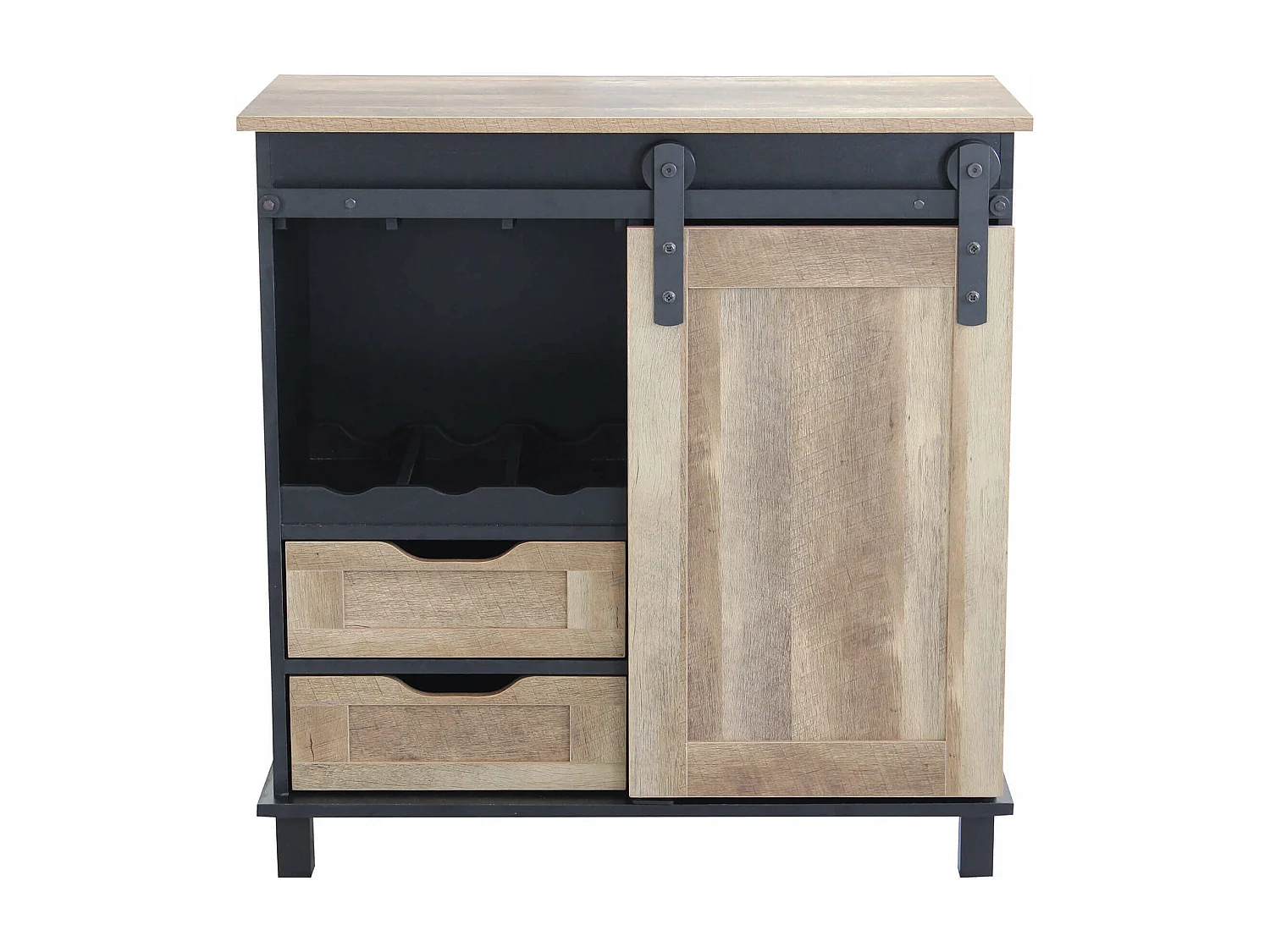 MilaniHome.it - Credenza Mobile Madia Moderna In Legno E Metallo Di Design Moderno Stile Industriale, Cm 80x40x82 Hdi coloreNero