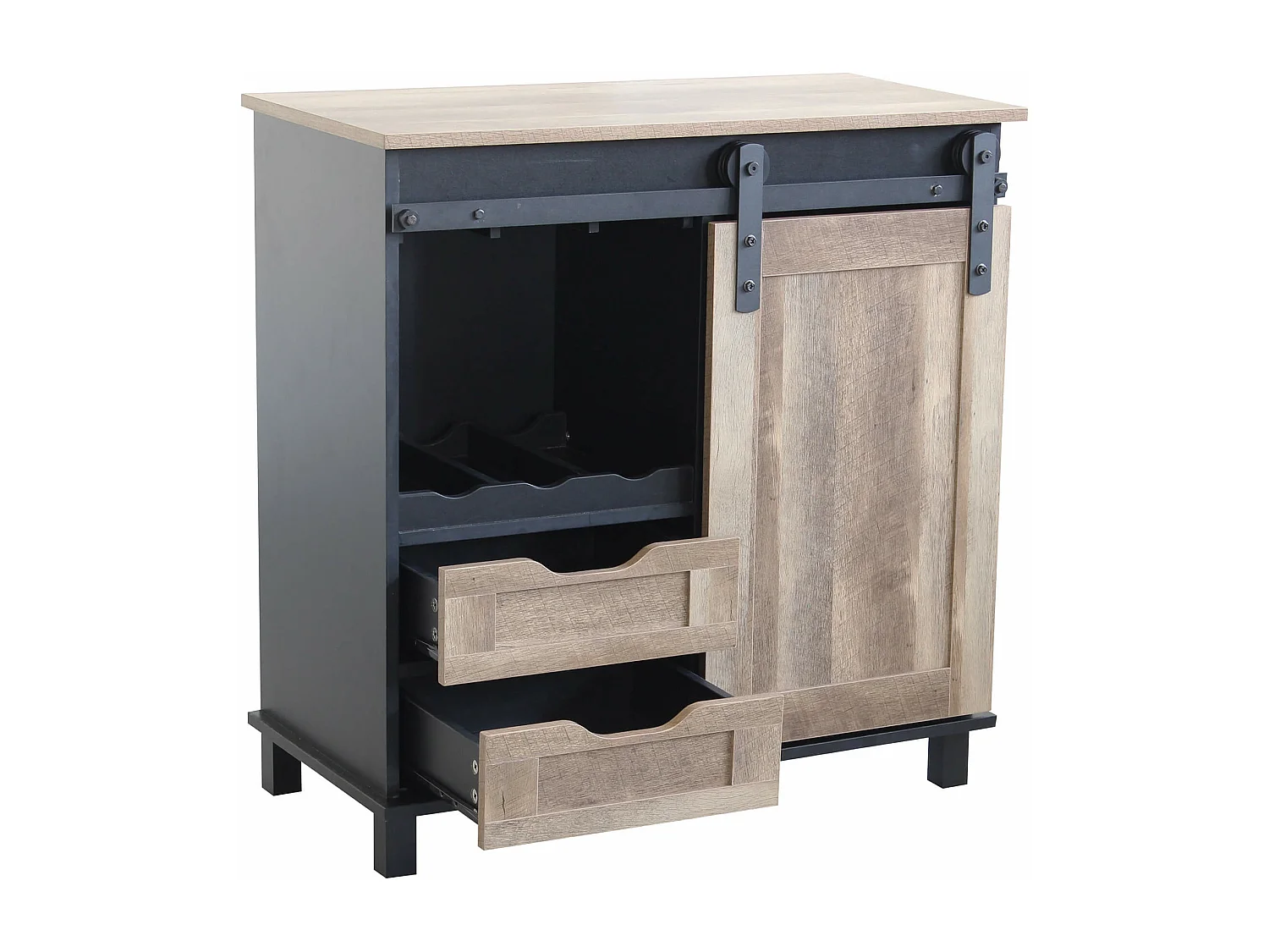 MilaniHome.it - Credenza Mobile Madia Moderna In Legno E Metallo Di Design Moderno Stile Industriale, Cm 80x40x82 Hdi coloreNero
