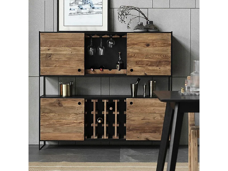 MilaniHome.it - credenza in legno massiccio di design moderno industrial cm 100 x 40 x 131 hdi coloreMarrone