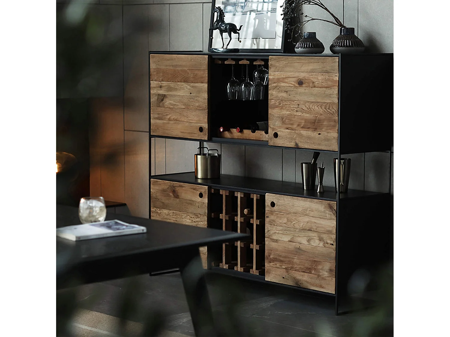 MilaniHome.it - credenza in legno massiccio di design moderno industrial cm 100 x 40 x 131 hdi coloreMarrone