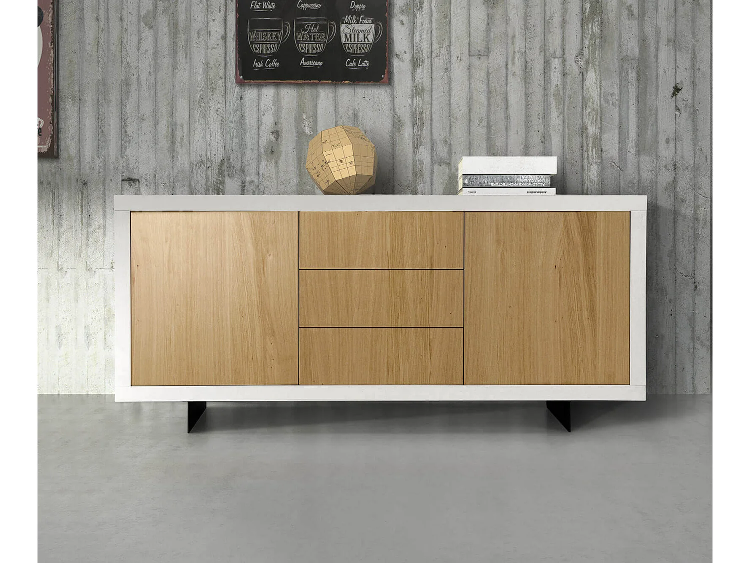 MilaniHome.it - Mobile Base Cm 186x45x87H Naturale E Bianco Per Cucina Sala Da Pranzo Salotto Soggiorno Camera Da Letto Ufficiodi coloreBianco