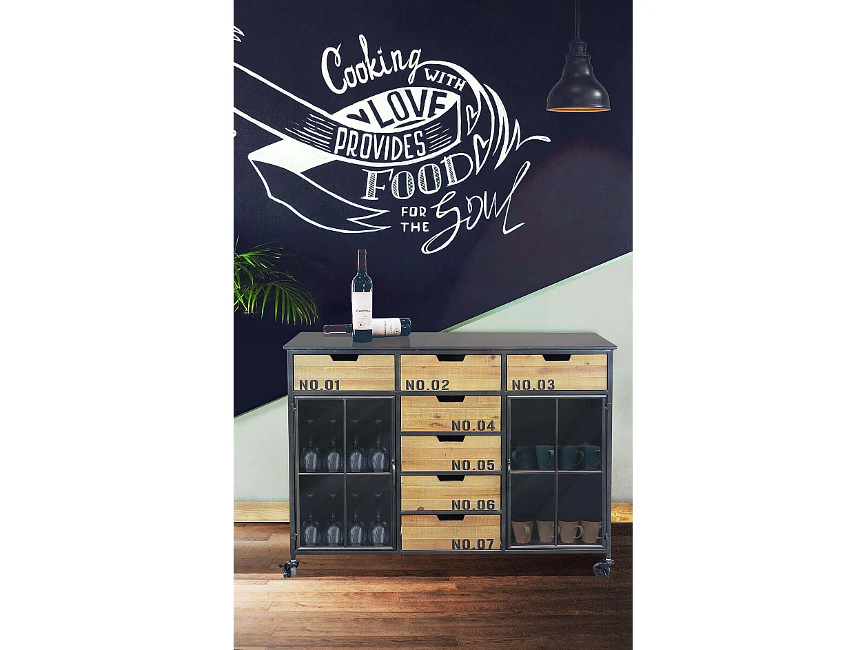 MilaniHome.it - madia industrial in metallo e legno cm 98,5x38,5x84 hdi coloreMarrone