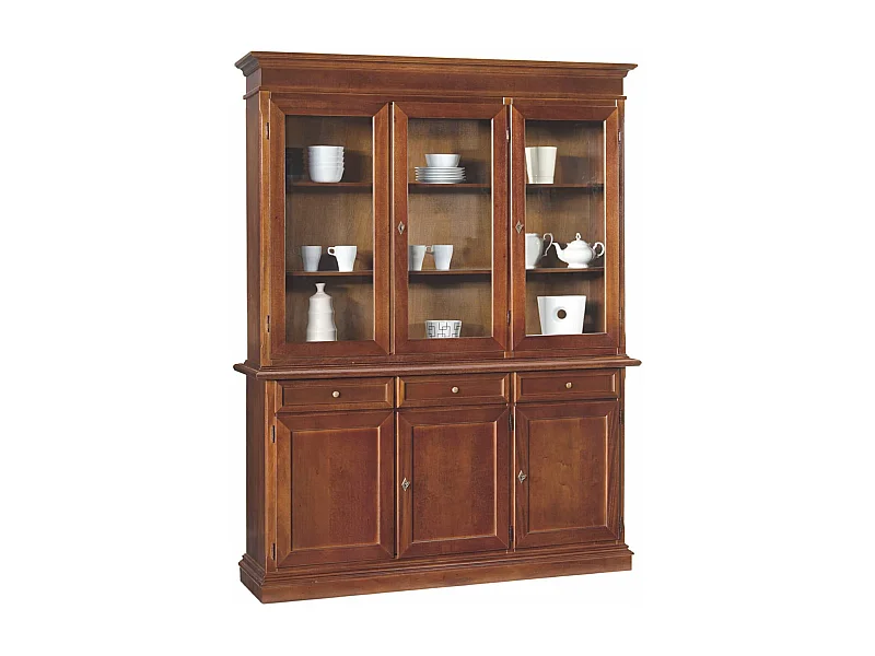 MilaniHome.it - Credenza Con Vetrina In Legno Massello 156x42x205di coloreTinta noce