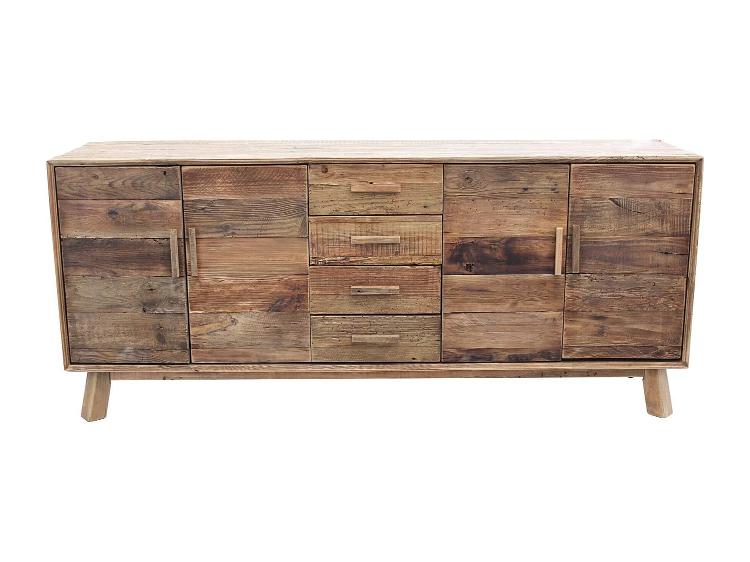 MilaniHome.it - Madia con 4 ante e 4 cassetti in legno di pino riciclato di design moderno in legno invecchiato pezzo unico cm 200x48x85 hdi coloreMarrone