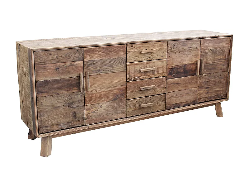 MilaniHome.it - Madia con 4 ante e 4 cassetti in legno di pino riciclato di design moderno in legno invecchiato pezzo unico cm 200x48x85 hdi coloreMarrone