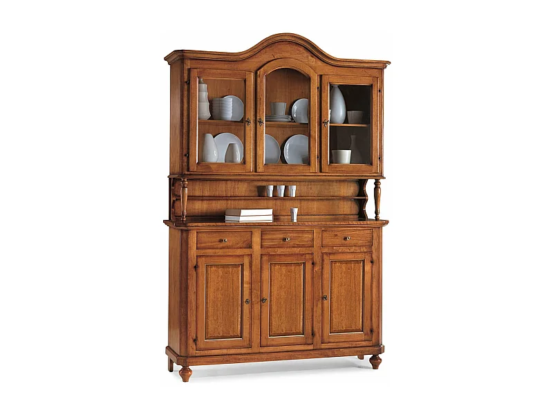 MilaniHome.it - Credenza Con Vetrina In Legno Massello 150x43x228di coloreTinta noce