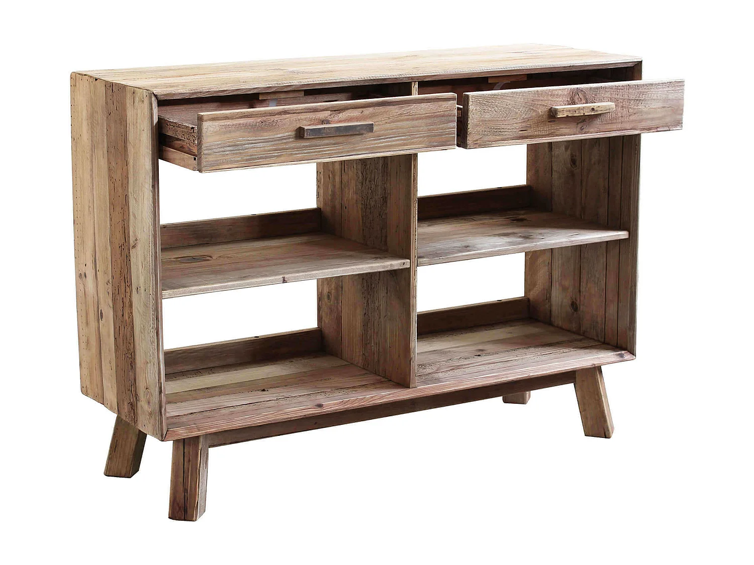 MilaniHome.it - Mobile Libreria Scaffale Stile Moderno, 2 Cassetti 4 Ripiano, Legno Di Pino Massello Riciclato, Colore Marrone Cm 117,8x40x85 Hdi coloreMarrone
