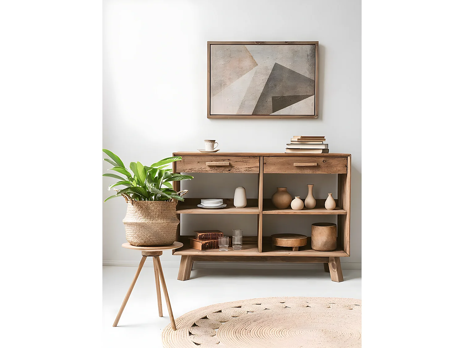 MilaniHome.it - Mobile Libreria Scaffale Stile Moderno, 2 Cassetti 4 Ripiano, Legno Di Pino Massello Riciclato, Colore Marrone Cm 117,8x40x85 Hdi coloreMarrone