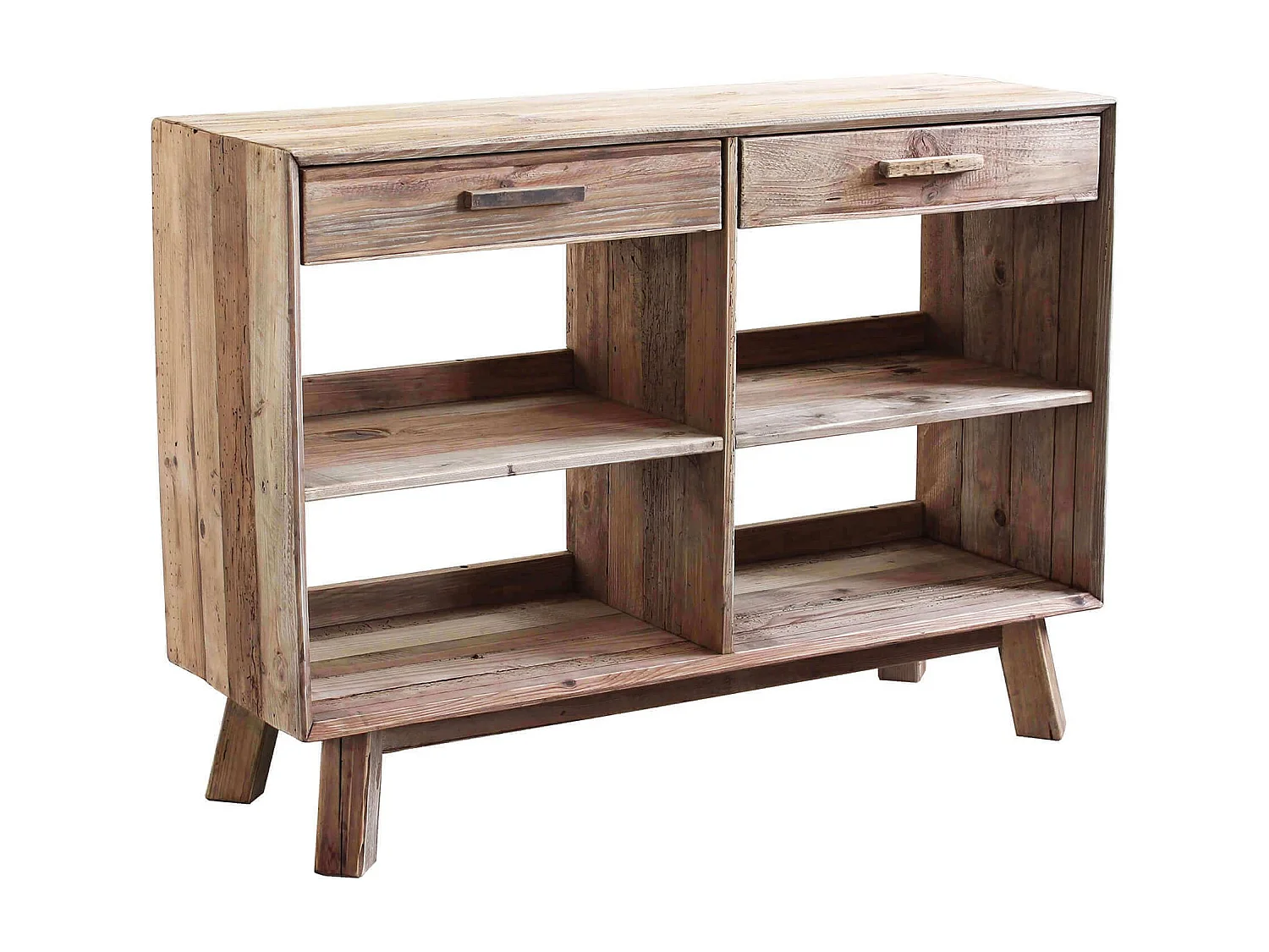 MilaniHome.it - Mobile Libreria Scaffale Stile Moderno, 2 Cassetti 4 Ripiano, Legno Di Pino Massello Riciclato, Colore Marrone Cm 117,8x40x85 Hdi coloreMarrone