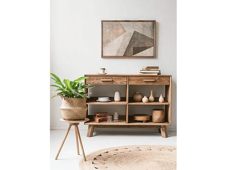 MilaniHome.it - Mobile Libreria Scaffale Stile Moderno, 2 Cassetti 4 Ripiano, Legno Di Pino Massello Riciclato, Colore Marrone Cm 117,8x40x85 Hdi coloreMarrone