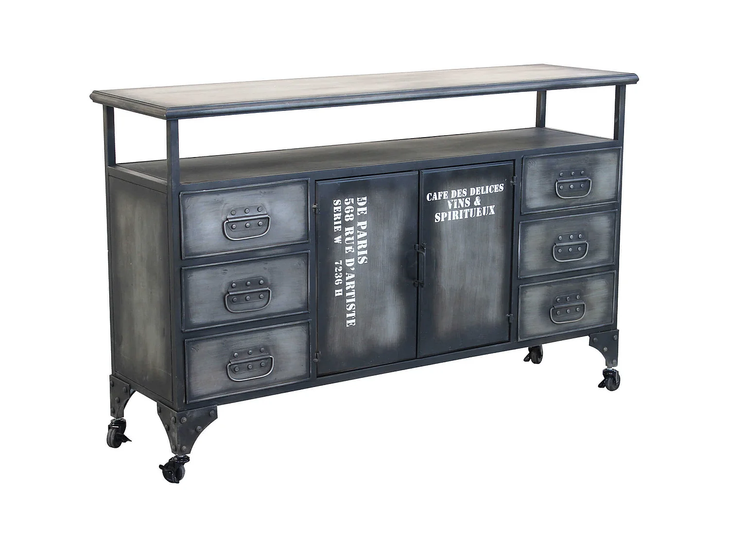 MilaniHome.it - Credenza In Metallo Ferro Industrial Mobile Madia Per Arredamento Soggiorno, Sala Da Pranzo, Salotto Industriale , Cm 132,5x37,5x82 Hdi coloreGrigio