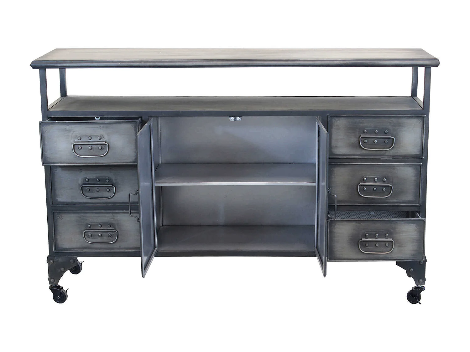 MilaniHome.it - Credenza In Metallo Ferro Industrial Mobile Madia Per Arredamento Soggiorno, Sala Da Pranzo, Salotto Industriale , Cm 132,5x37,5x82 Hdi coloreGrigio