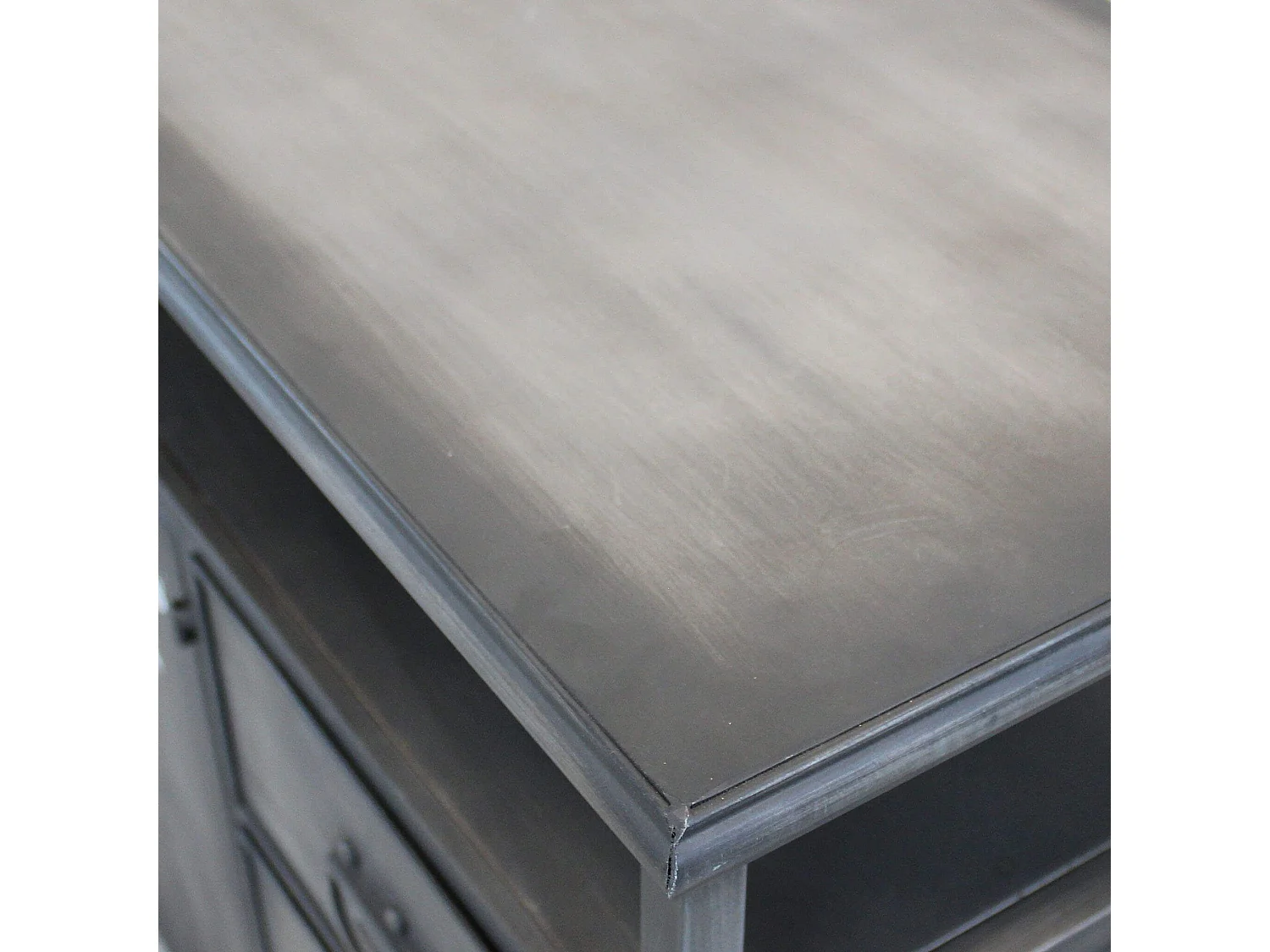 Milani Home - madia credenza industrial in acciaio con top in legno massello riciclato, grigio antracite, 133 x 38 x 82 cm
