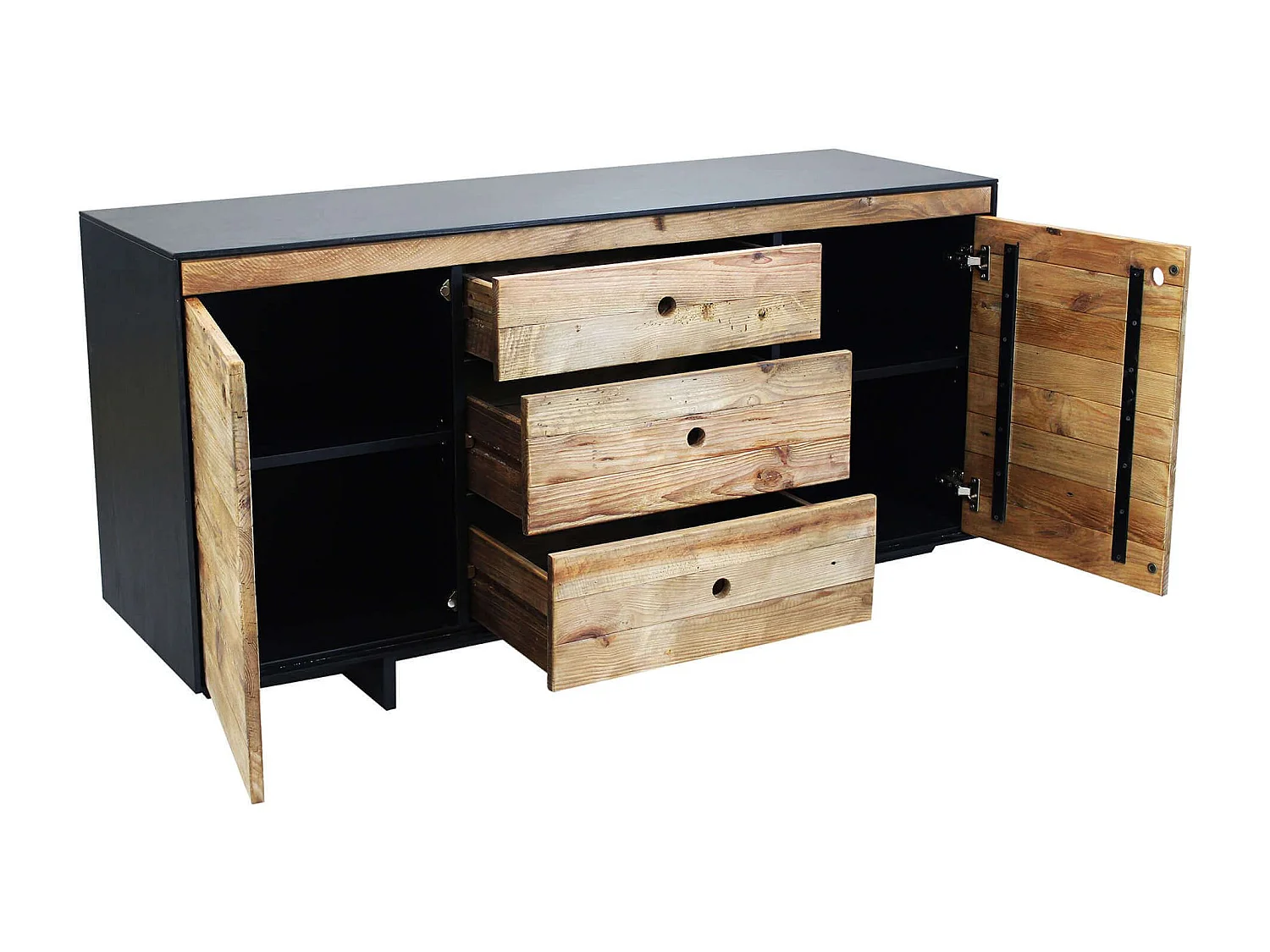 MilaniHome.it - madia 2 ante 3 cassetti di design moderno in legno di pino riciclato massiccio stile moderno vintagedi coloreMarrone