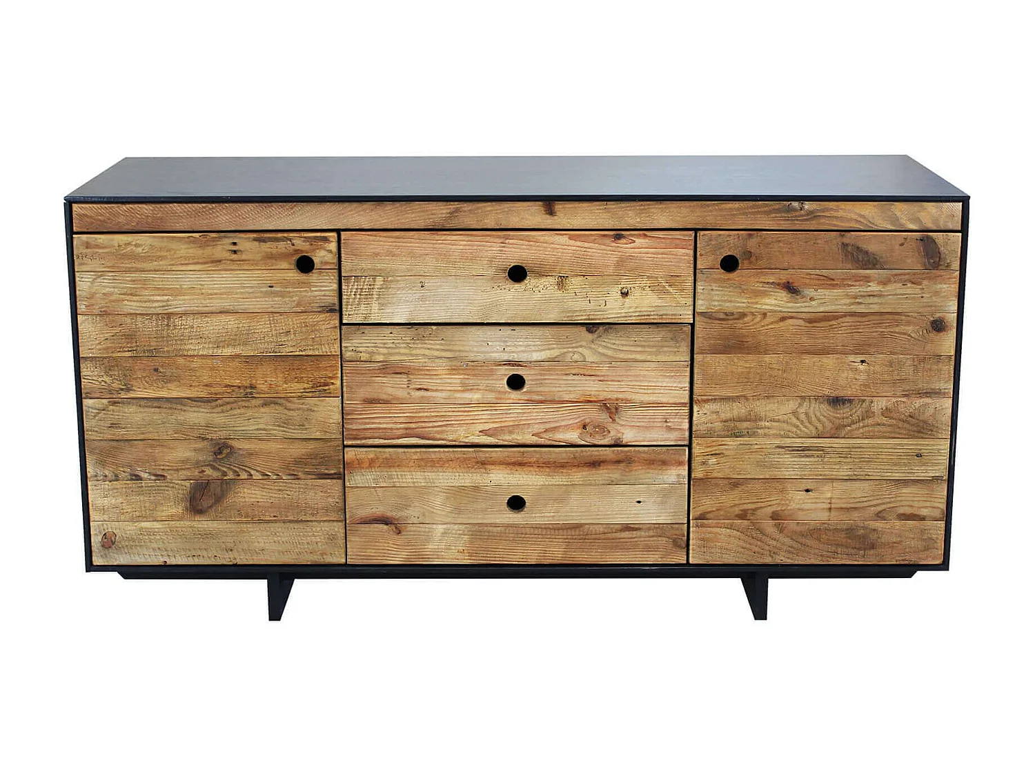 MilaniHome.it - madia 2 ante 3 cassetti di design moderno in legno di pino riciclato massiccio stile moderno vintagedi coloreMarrone