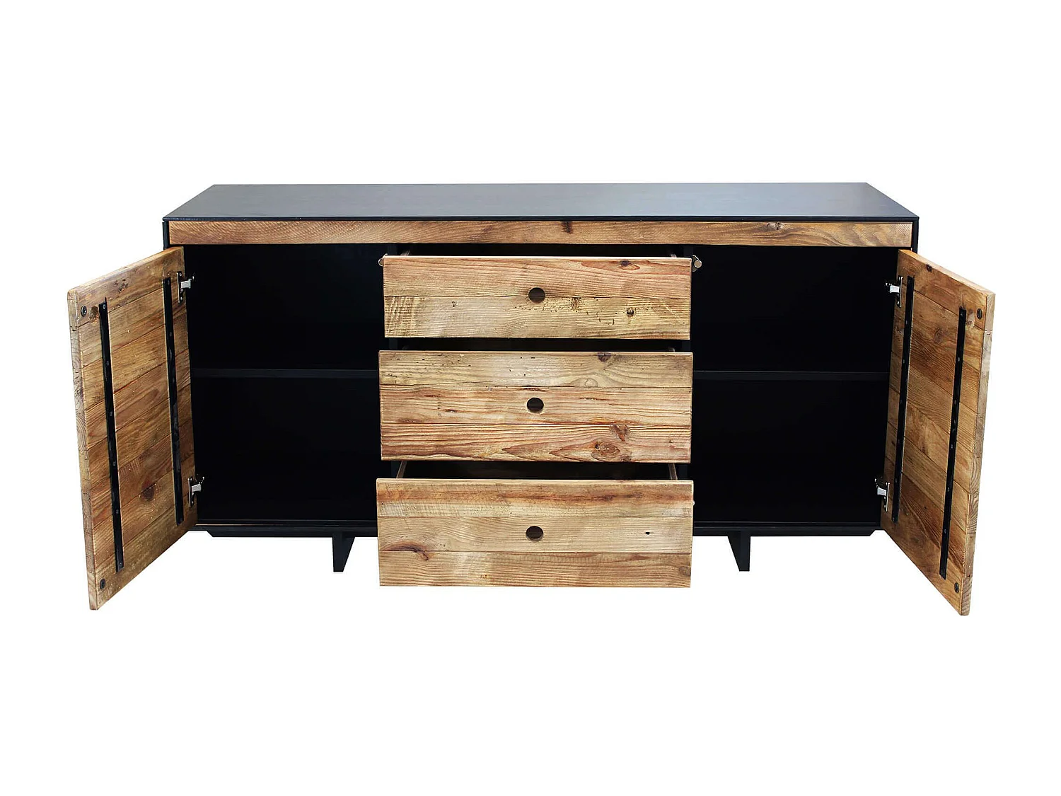 MilaniHome.it - madia 2 ante 3 cassetti di design moderno in legno di pino riciclato massiccio stile moderno vintagedi coloreMarrone