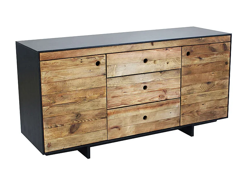 MilaniHome.it - madia 2 ante 3 cassetti di design moderno in legno di pino riciclato massiccio stile moderno vintagedi coloreMarrone