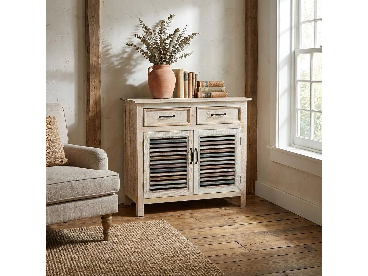 Milani Home - Credenza In Legno Colorato Madia Di Design Mobile In Stile Vintage Moderno Per Sala Da Pranzo Soggiorno - Multicolor