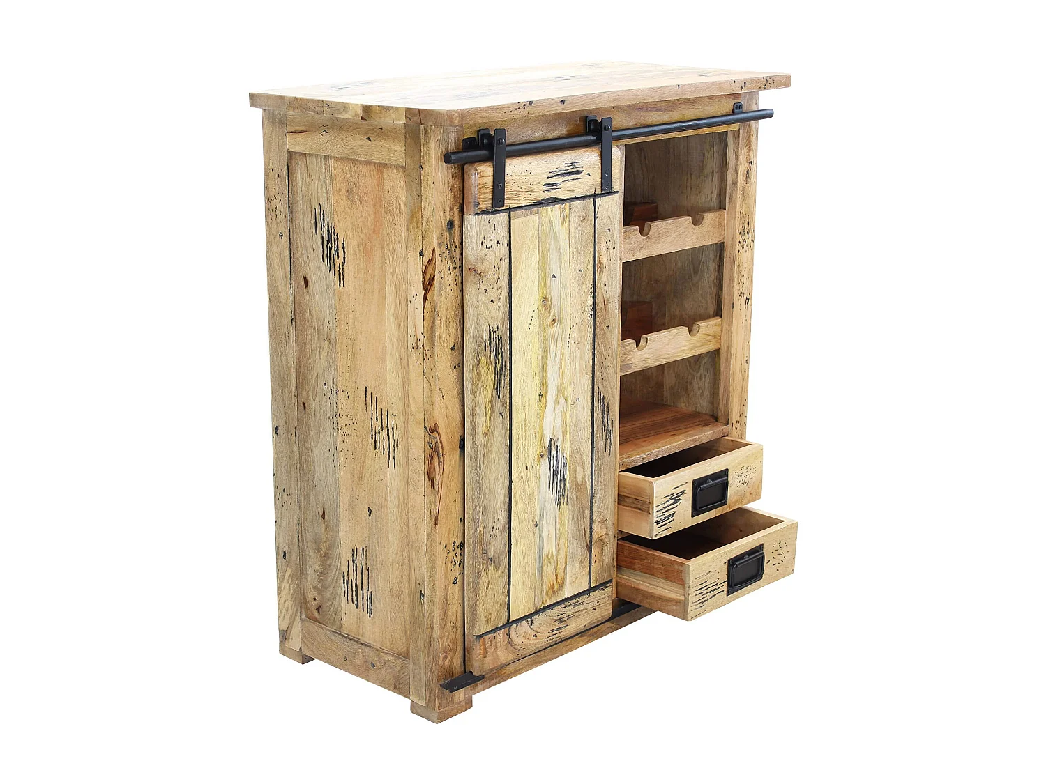 MilaniHome.it - portabottiglie legno di mango di design moderno industrial cm 90x45x100 hdi coloreMarrone