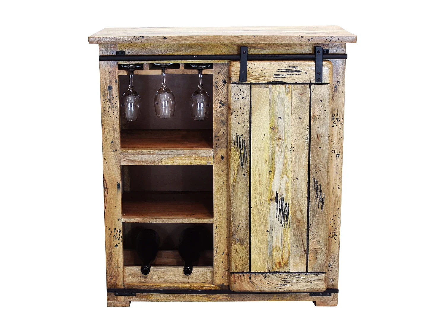 MilaniHome.it - portabottiglie legno di mango di design moderno industrial cm 90x45x100 hdi coloreMarrone