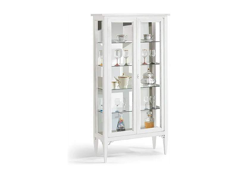 MilaniHome.it - Credenza Con Vetrina In Legno Massello 89x34x170di coloreBianco