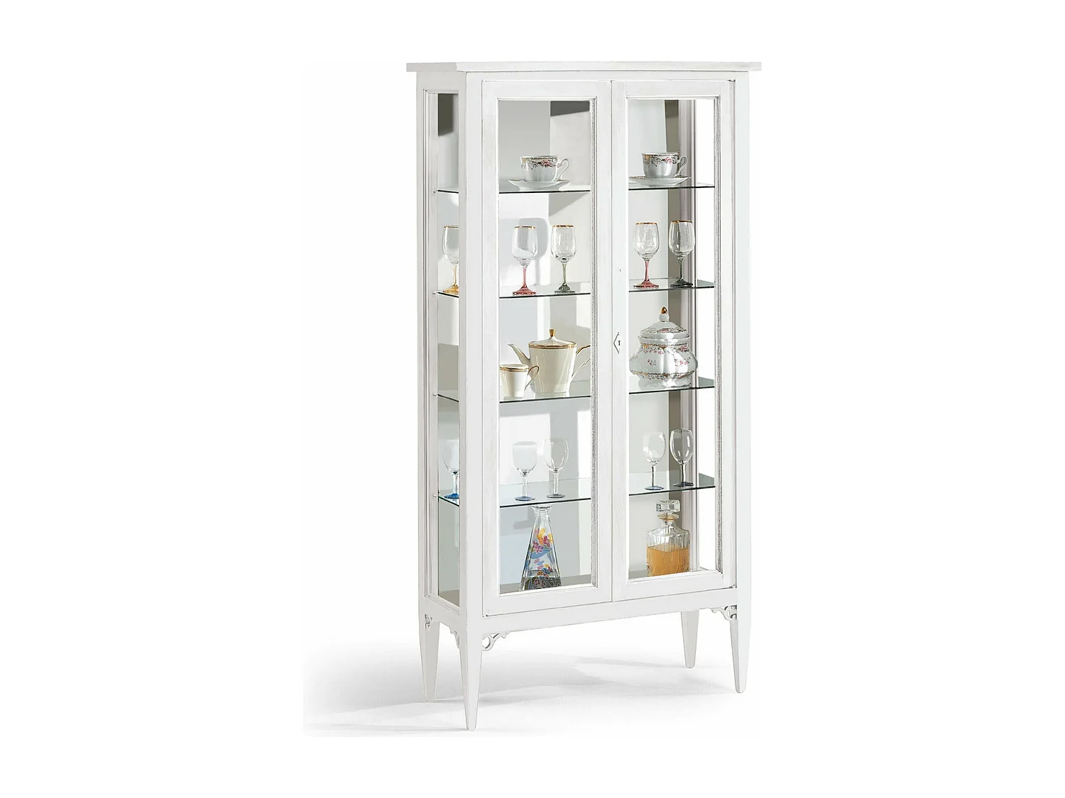 MilaniHome.it - Credenza Con Vetrina In Legno Massello 89x34x170di coloreBianco