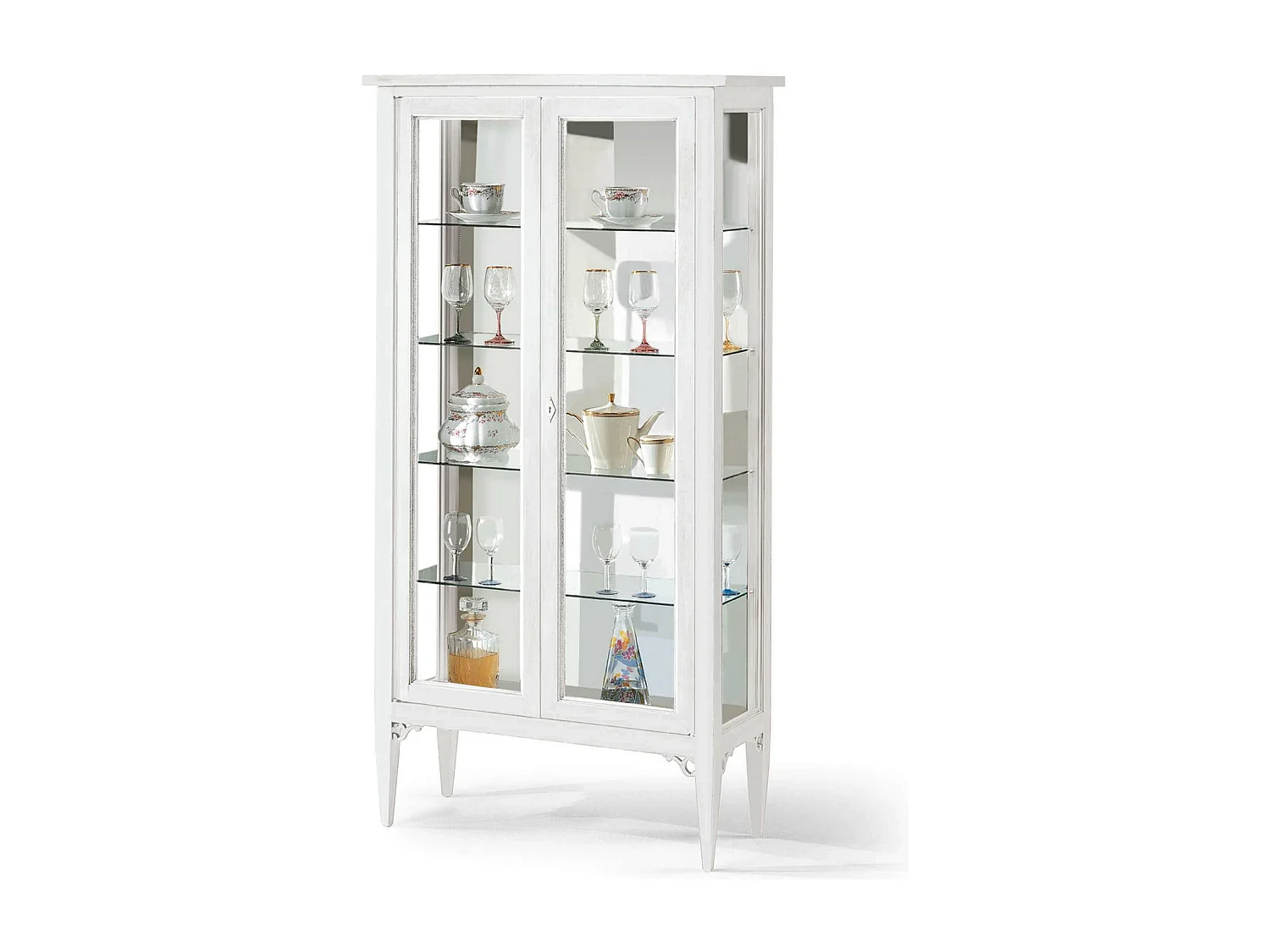 MilaniHome.it - Credenza Con Vetrina In Legno Massello 89x34x170di coloreBianco