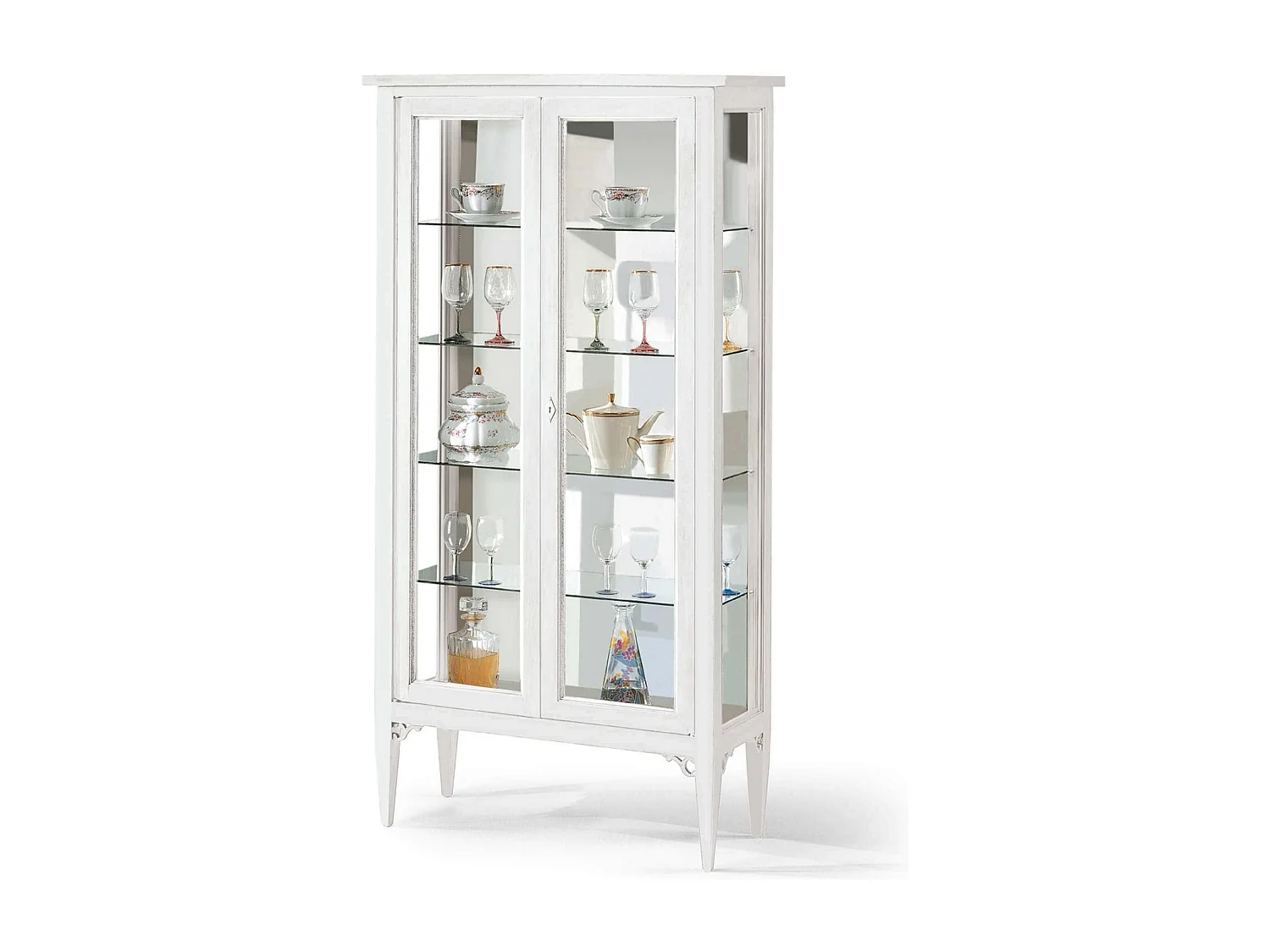 MilaniHome.it - Credenza Con Vetrina In Legno Massello 89x34x170di coloreBianco