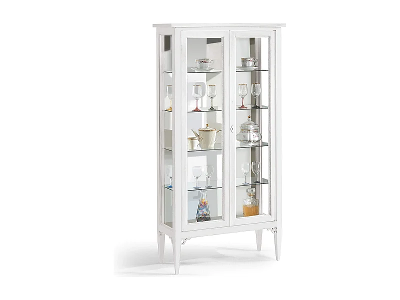 MilaniHome.it - Credenza Con Vetrina In Legno Massello 89x34x170di coloreBianco