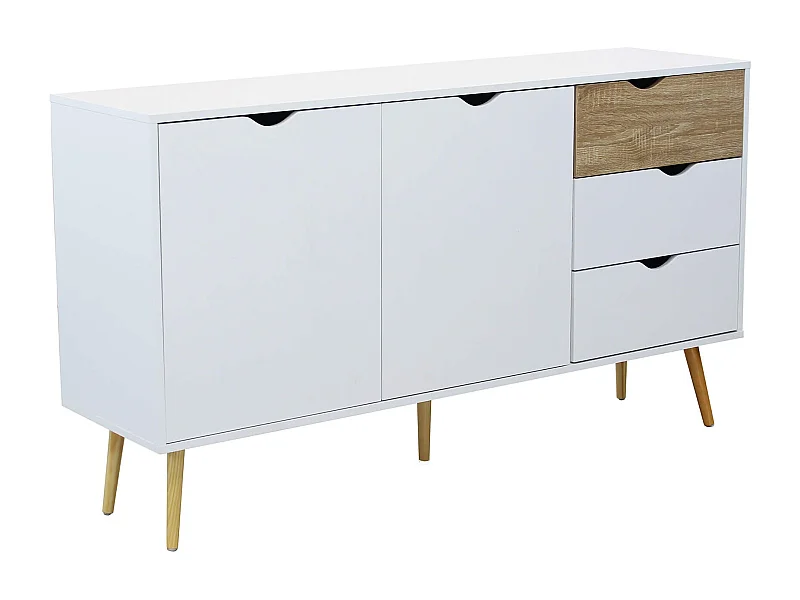 MilaniHome.it - Credenza Mobile Madia Moderna In Legno Colore Bianco Di Design Moderno Stile Minimalista, Cm 147x39x82 Hdi coloreBianco