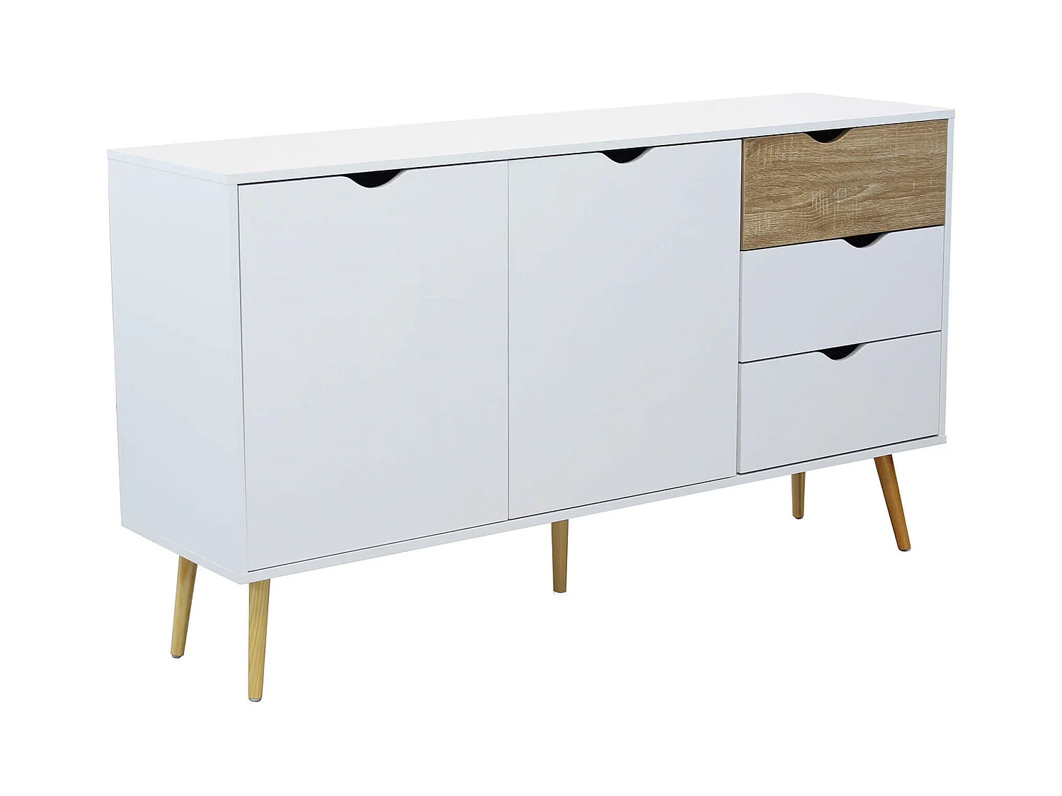 MilaniHome.it - Credenza Mobile Madia Moderna In Legno Colore Bianco Di Design Moderno Stile Minimalista, Cm 147x39x82 Hdi coloreBianco