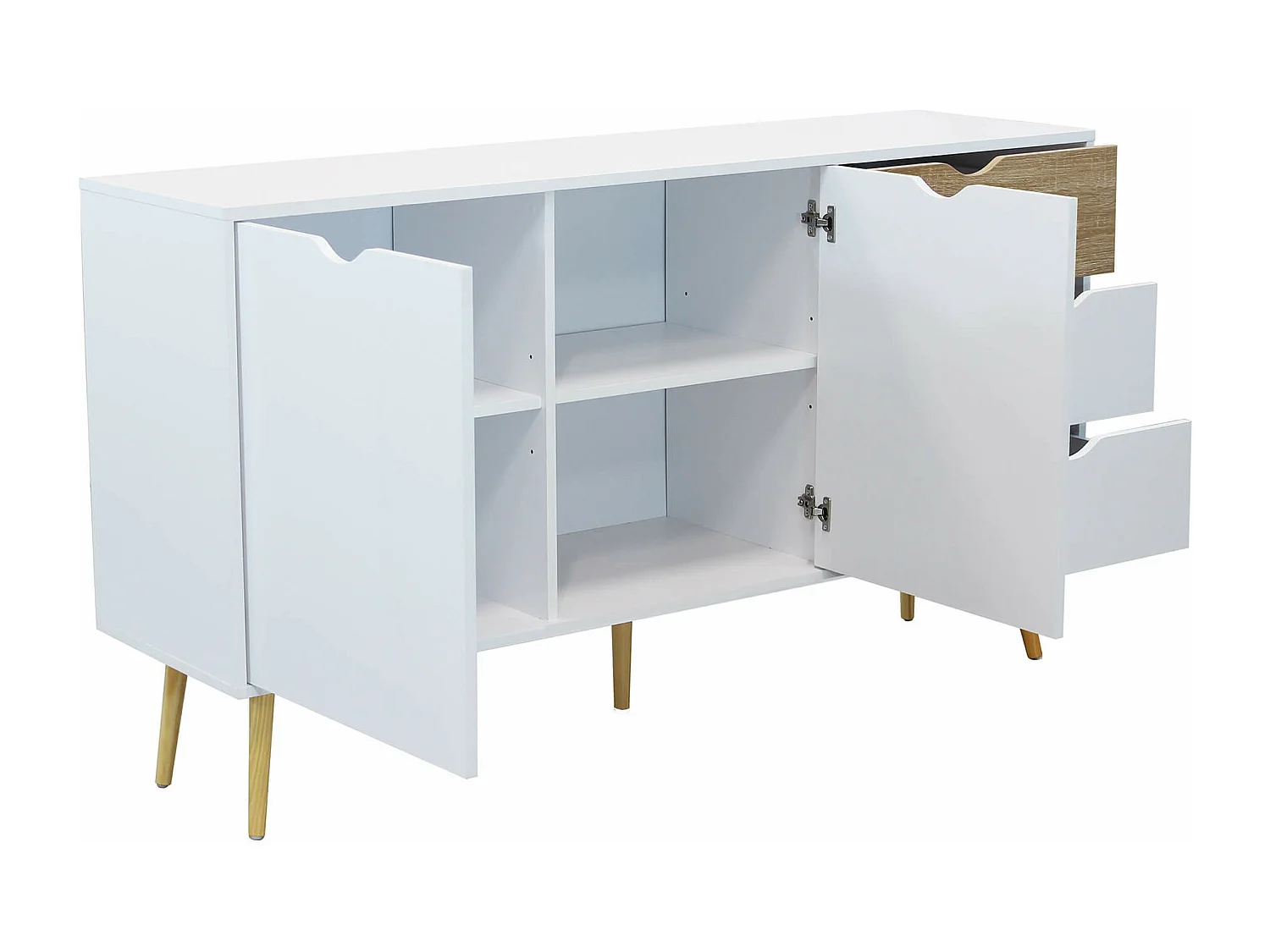 MilaniHome.it - Credenza Mobile Madia Moderna In Legno Colore Bianco Di Design Moderno Stile Minimalista, Cm 147x39x82 Hdi coloreBianco