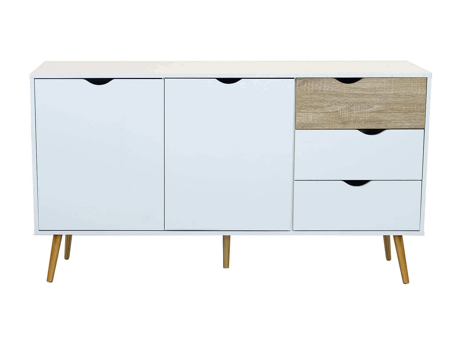 MilaniHome.it - Credenza Mobile Madia Moderna In Legno Colore Bianco Di Design Moderno Stile Minimalista, Cm 147x39x82 Hdi coloreBianco