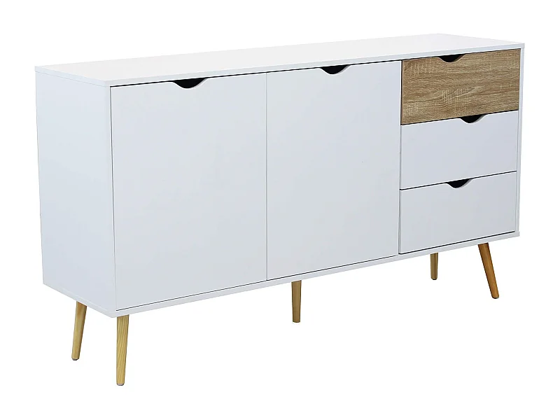 MilaniHome.it - Credenza Mobile Madia Moderna In Legno Colore Bianco Di Design Moderno Stile Minimalista, Cm 147x39x82 Hdi coloreBianco