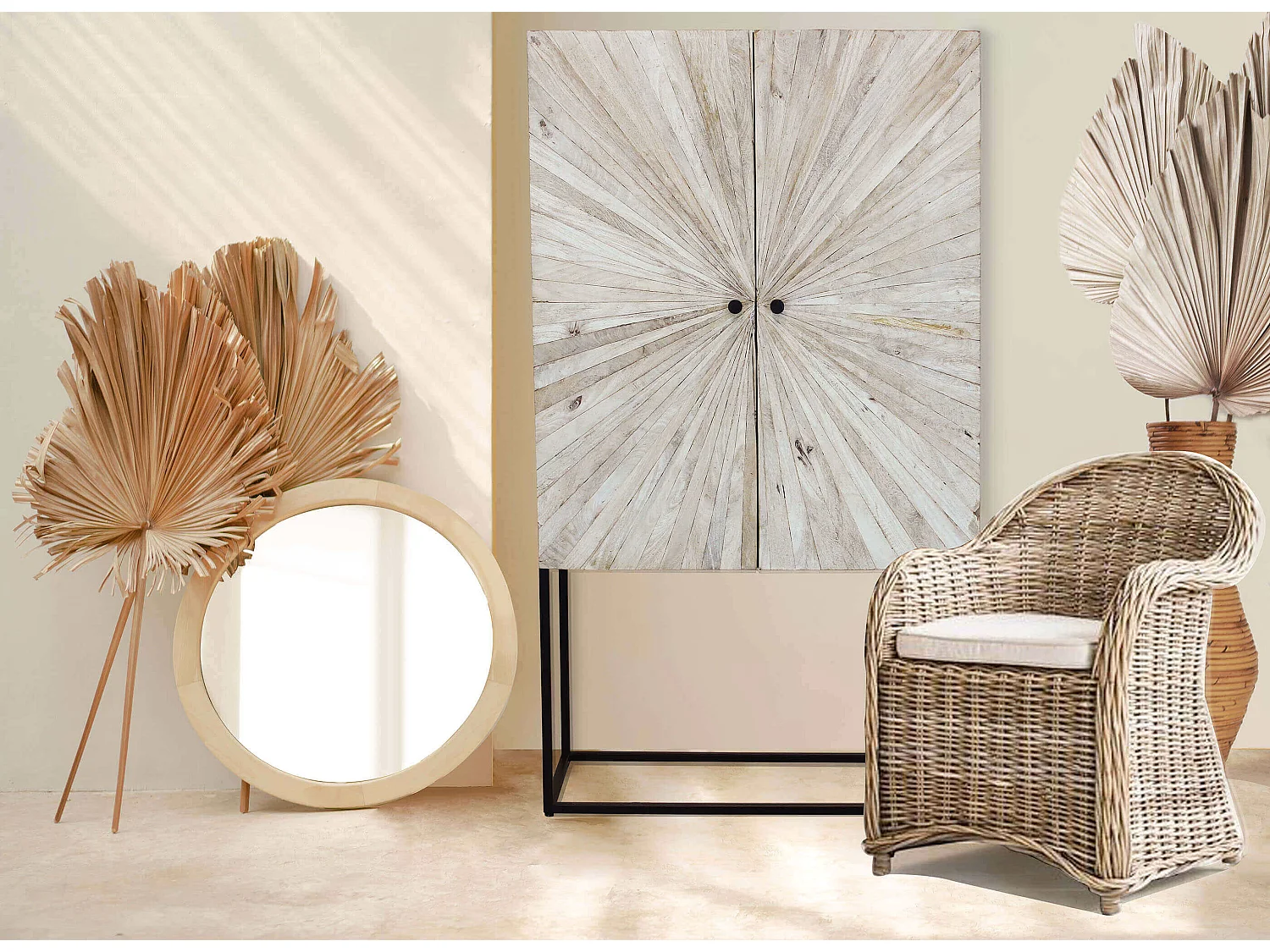 MilaniHome.it - Mobile con decoro naturale con 4 ante in legno di mango con struttura in ferro cm 90x40x160 hdi coloreMarrone